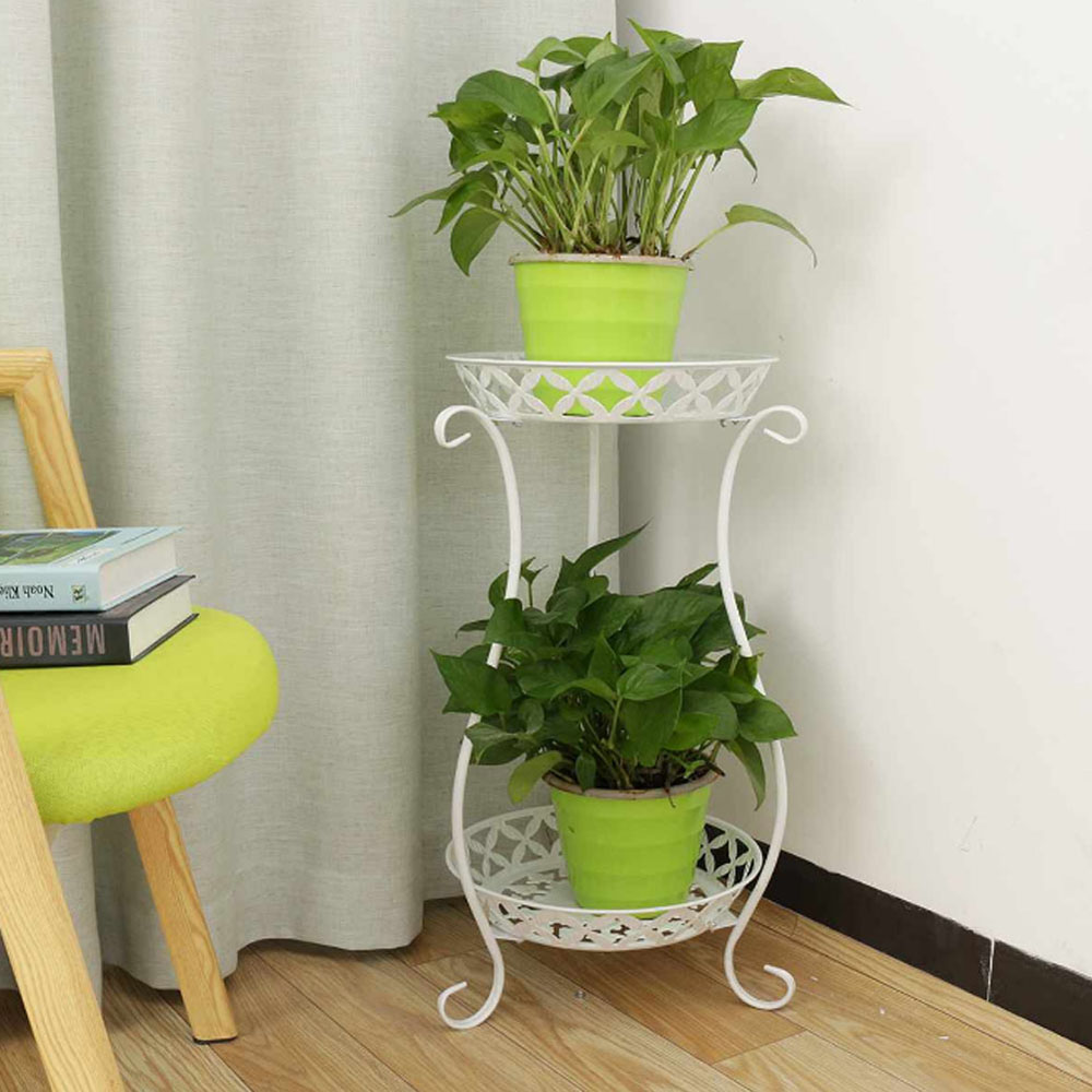 Vintage Plant Stand White 2-Shelf Image 2