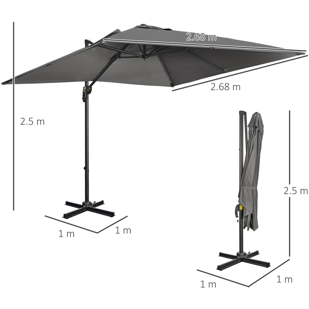 Outsunny Dark Grey Cantilever Paraso with Cross Base 2.7 x 2.7m Image 9