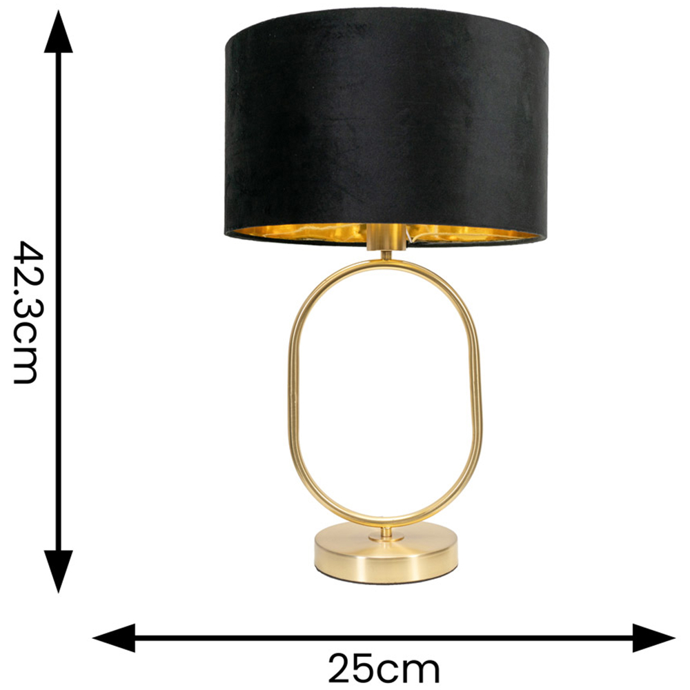 ValueLights Antonia Black Velvet and Gold Drum Shade Brushed Gold Oval LED Table Lamp Image 4