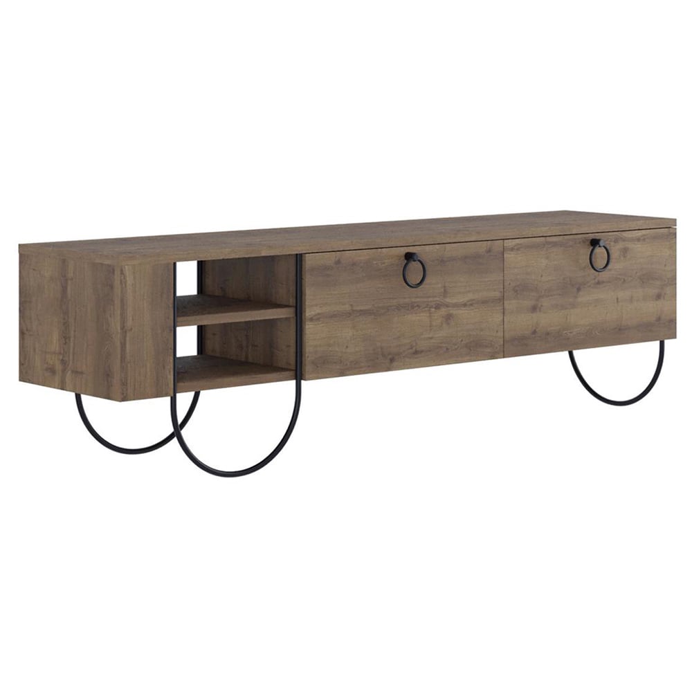 FWStyle Norfolk 2 Door 2 Shelf Dark Oak Wide TV Unit Image 2