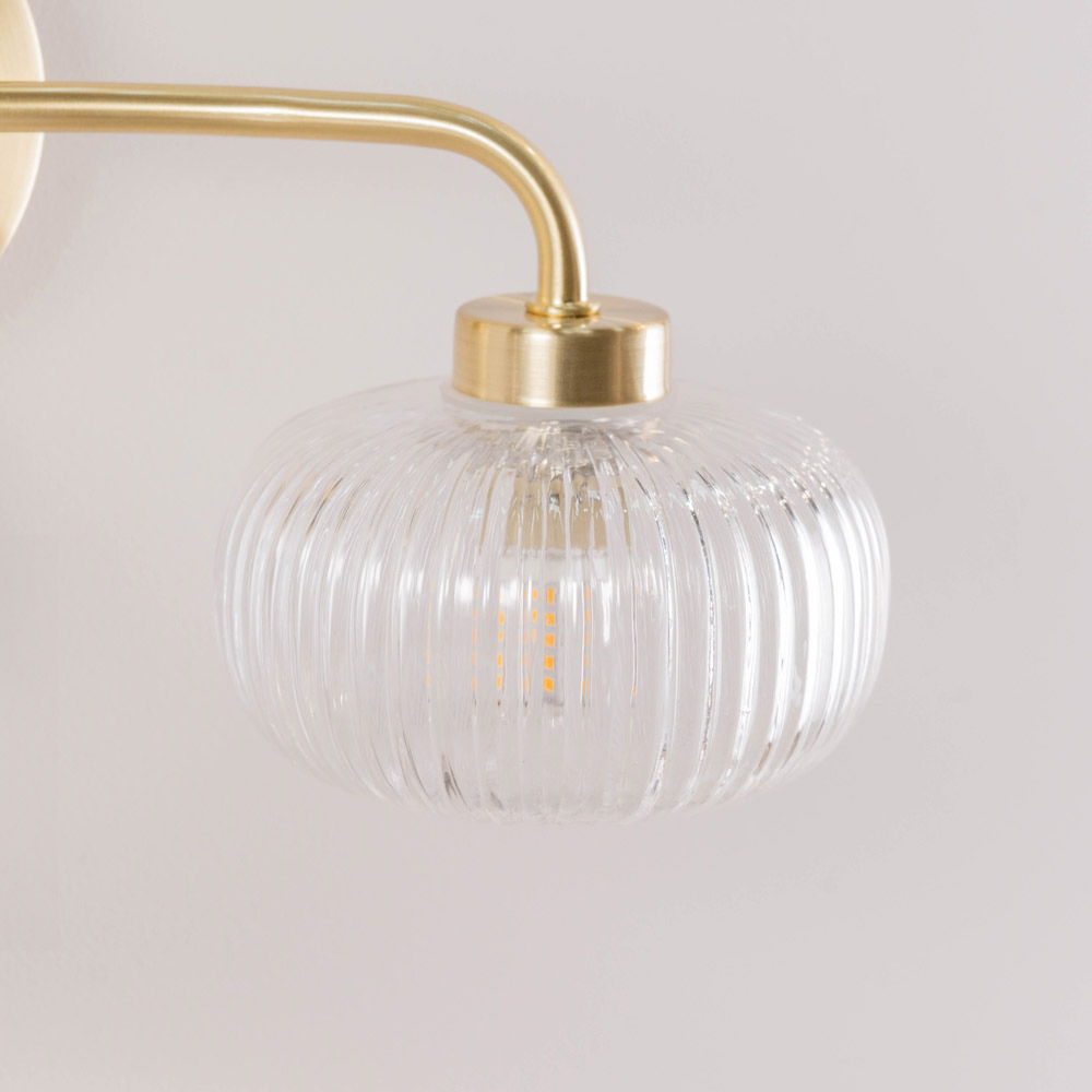 ValueLights Amaia Gold 2 Way Clear Ribbed Glass LED Wall Light 2 Pack Image 5