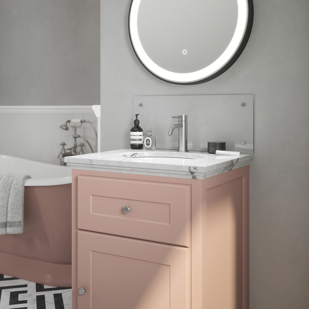 Splashback Crystal Clear Toughened Glass Bathroom Splashback with Satin Chrome Caps 250 x 500mm Image 2