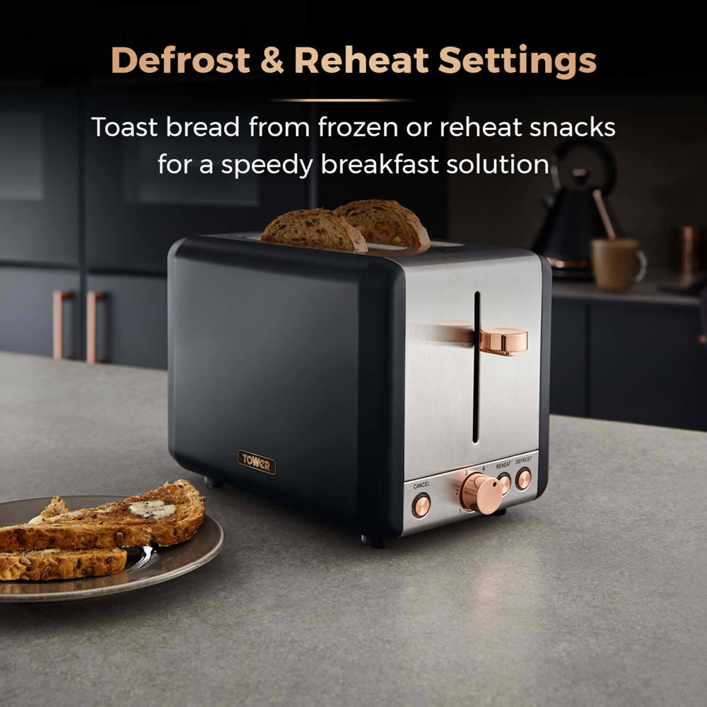 Tower Cavaletto T20036RG Black 2 Slice Toaster Image 3