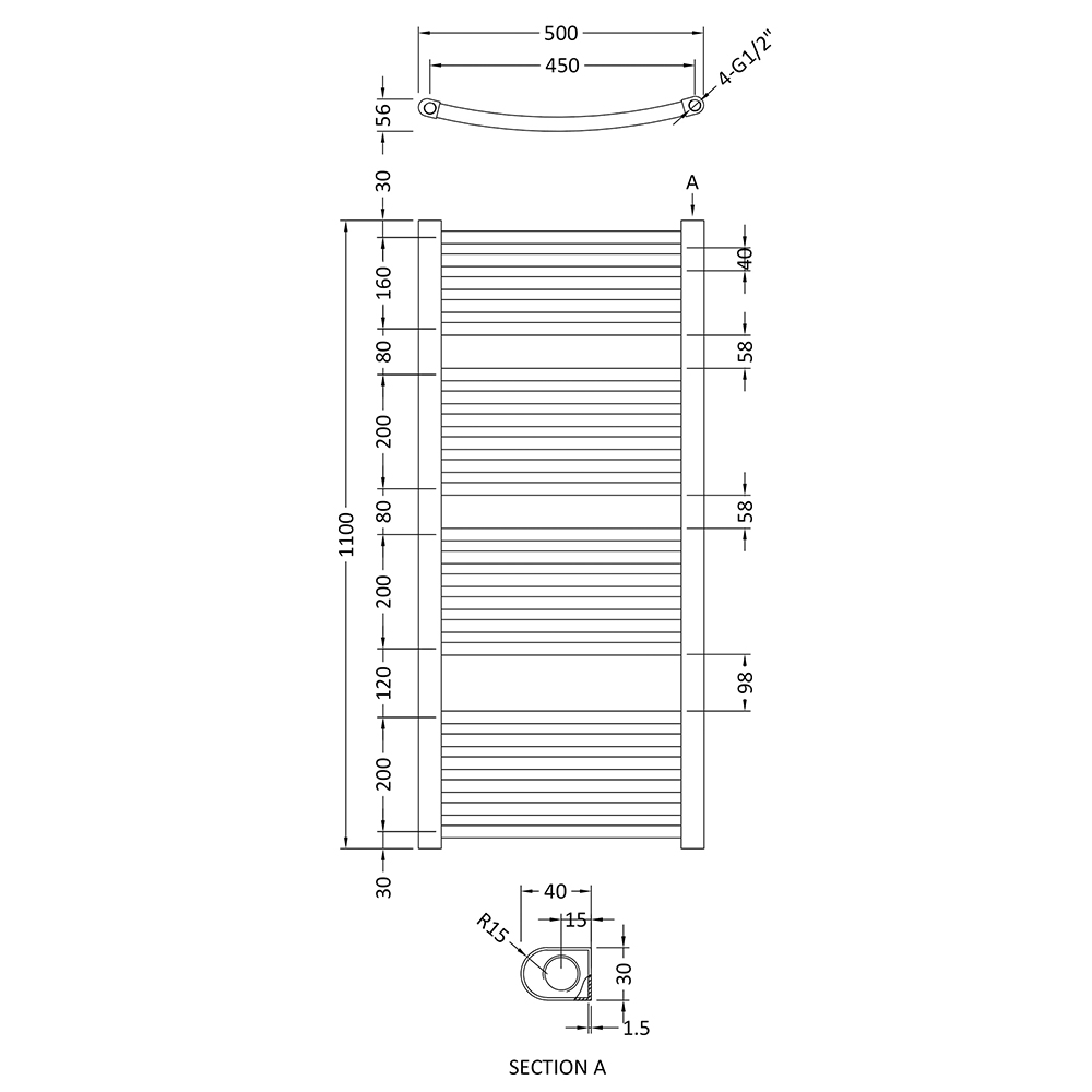 nuie Chrome Curved Ladder Rail 1100 x 500mm Image 2
