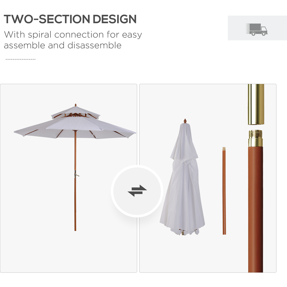 Outsunny White Double Tier Crank Handle Parasol 2.7m Image 4
