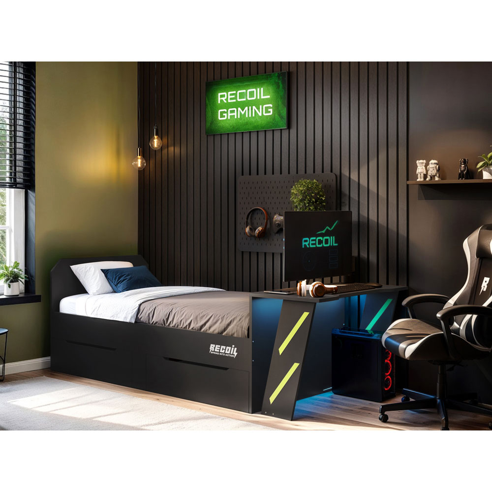 Flair Alister Single Charcoal and Green Gaming Bed with Desk Image 6