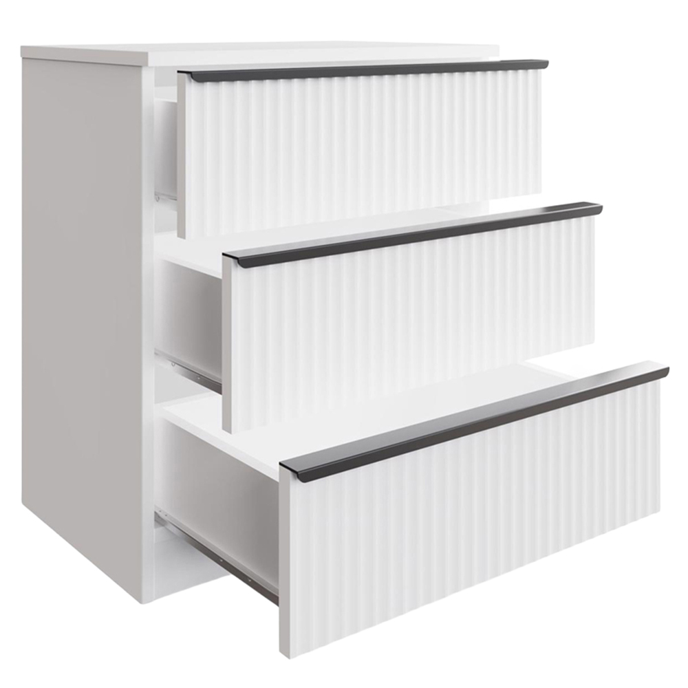 FWStyle Lania 3 Drawer White Scalloped Ripple Effect Chest of Drawers Image 3