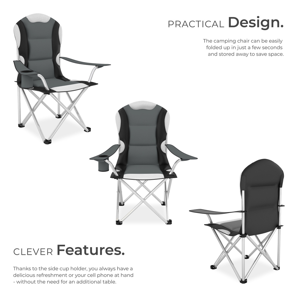 tectake 2 Piece Grey Padded Camping Chair Set Image 6