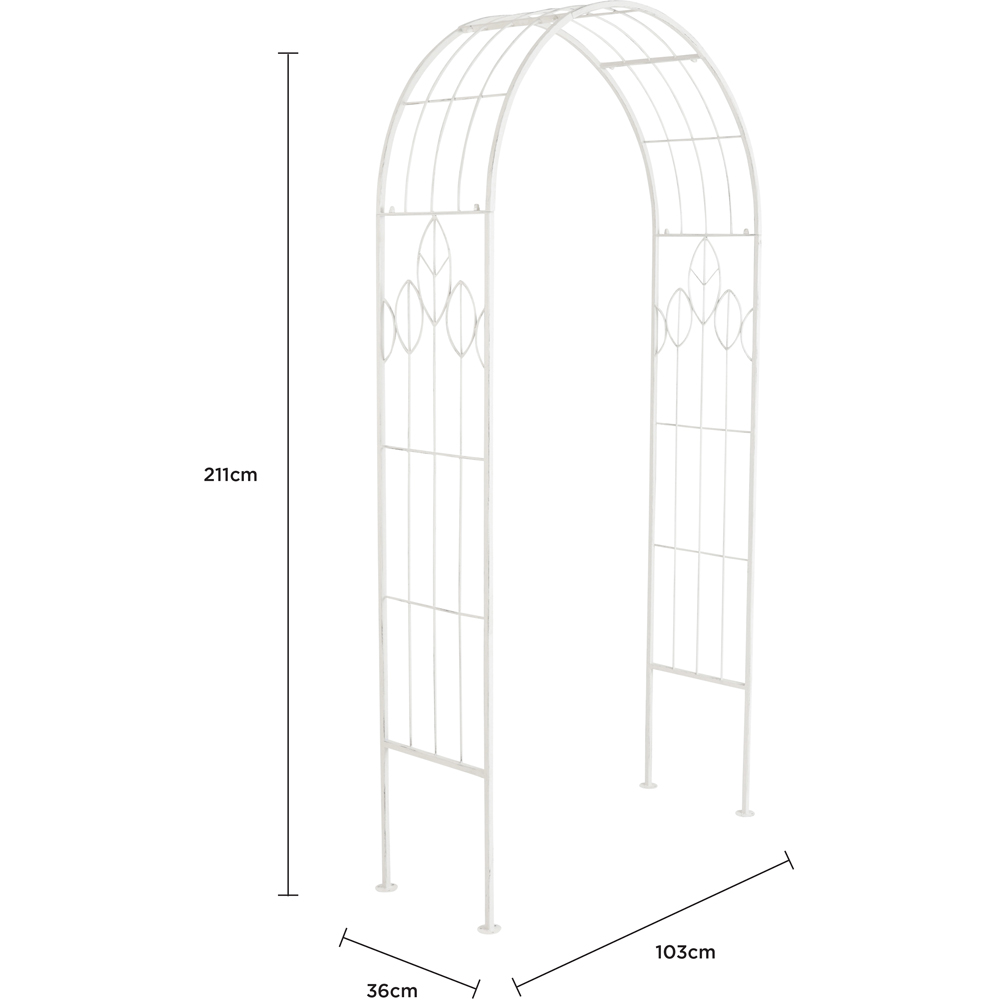 Charles Bentley 6.9 x 1.2 x 3.4ft Antique White Rustic Metal Leaf Pattern Garden Arch Image 7