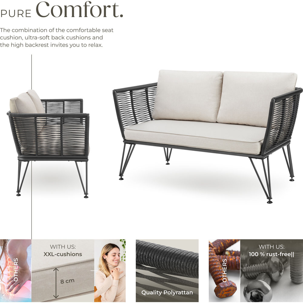 tectake Sundo 2 Seater Polyrattan Garden Sofa with Cushion Image 3