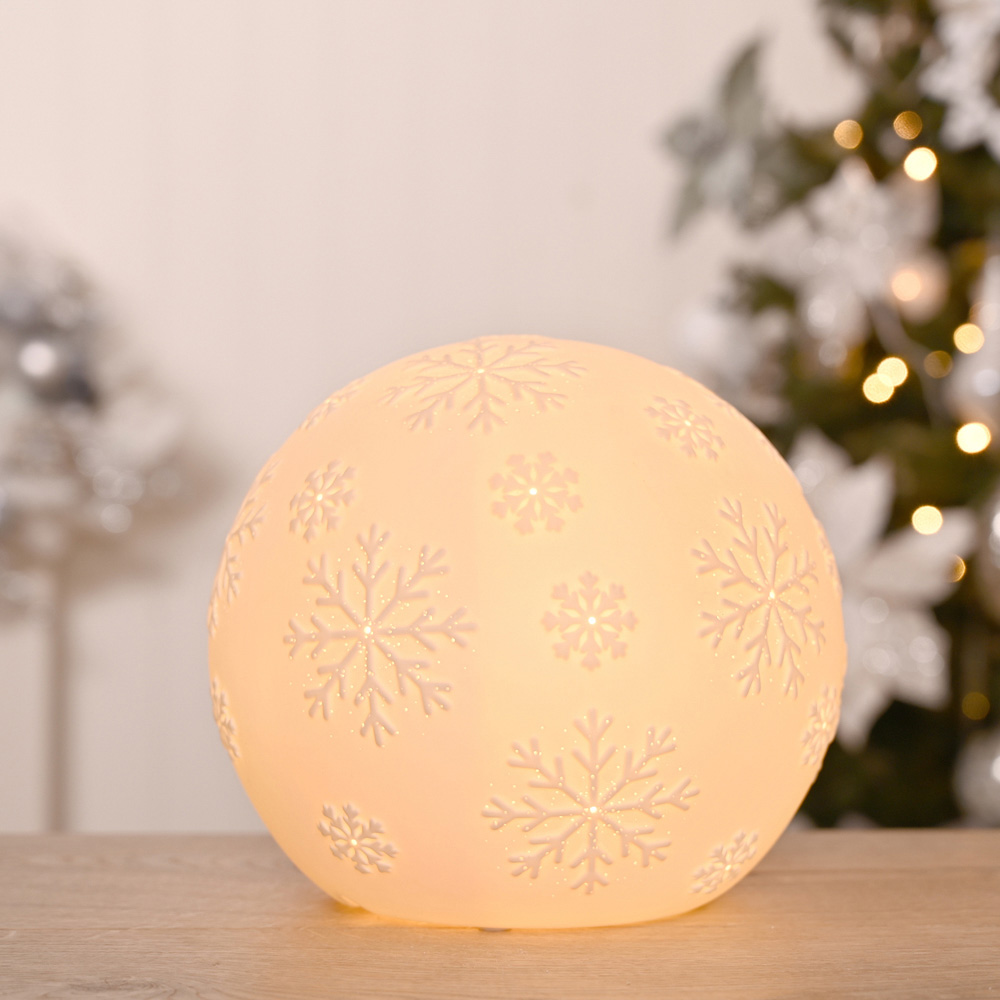 The Seasonal Gift Co. Snowflake White Porcelain Ball Lamp Image 2
