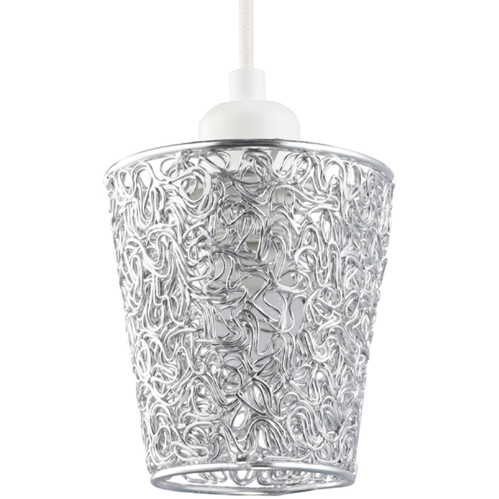 Happy Homewares Industrial Twisting Metal Polished Silver Cone Shape Pendant Shade Image 1