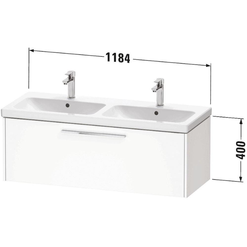 Duravit D-Code Single Drawer Gloss White Wall Hung Vanity Unit with Black Handle 1184 x 460mm Image 2
