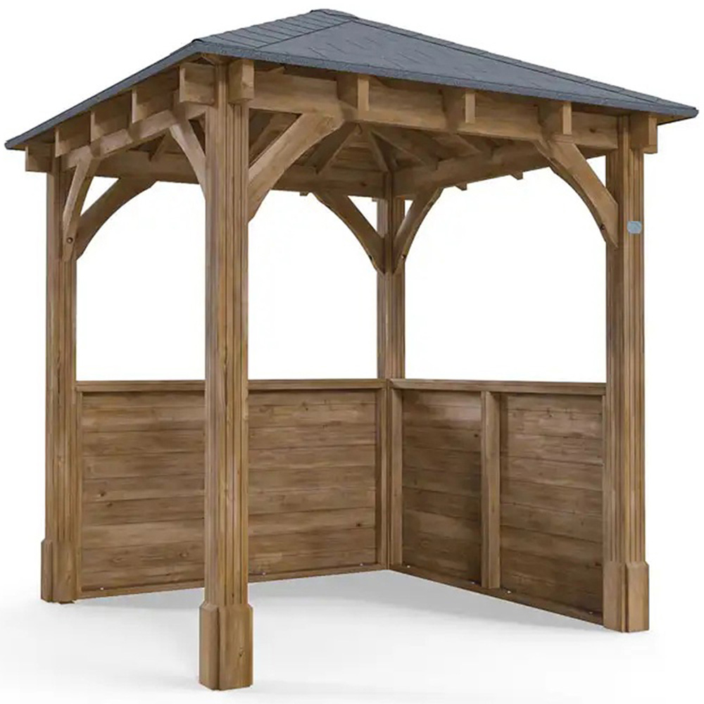 Dunster House Leviathan 2.5 x 2.5m Brown Heavy Duty Wooden Garden Gazebo with Roof Shingles Image 2