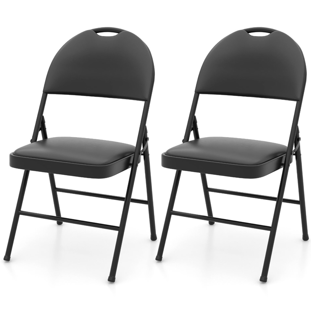Costway Set of 2 Black Folding Chairs Padded Chairs with Carry Handle Image 2