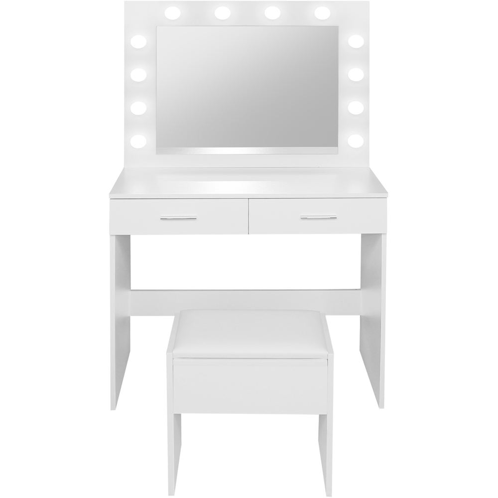 Comfy Living 2 Drawer White Dressing Table Set with LED Lit Mirror and Stool Image 4