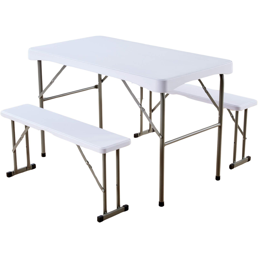 Home Source Indoor and Outdoor Folding Dining Table and Bench Set White Image 2