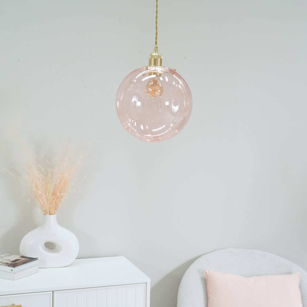 ValueLights Frenchie Pink Tinted Globe Gold Case Pendant Shade Image 4