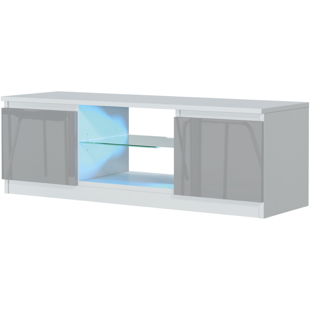 Creative Furniture Aura White and Grey Gloss 2 Door 2 Shelf TV Unit with LED Image 4