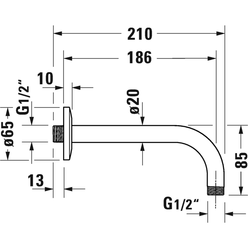 Duravit Chrome Shower Arm 210mm Image 2