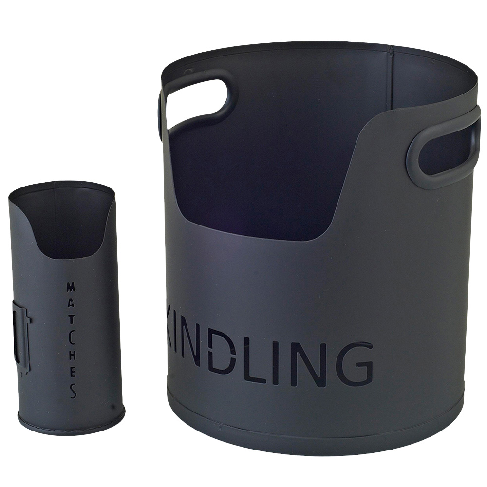 Inglenook Fireside Black Metal Log and Kindling Bucket Set Image 1