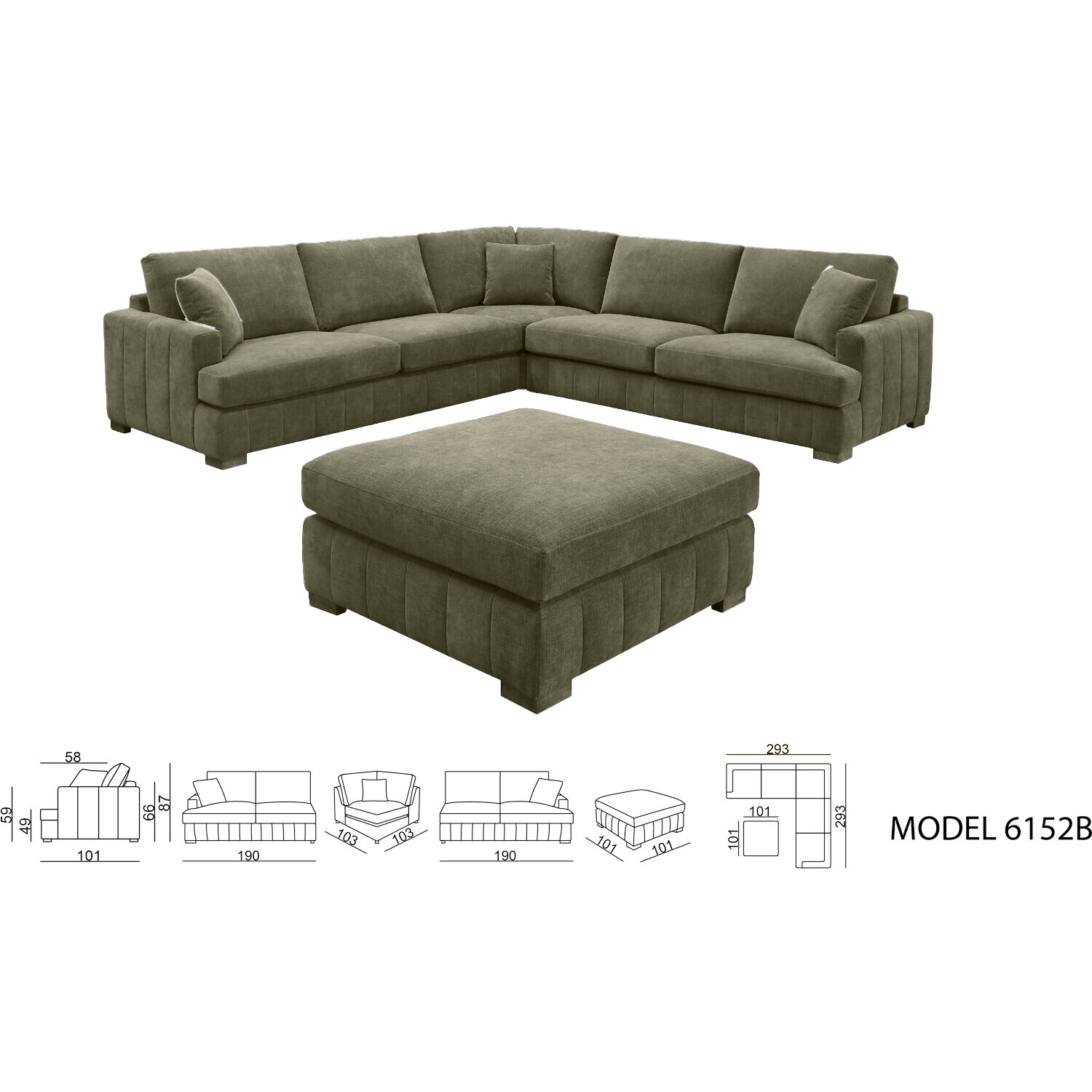 Arden Corner Sofa with Footstool Green Image 4