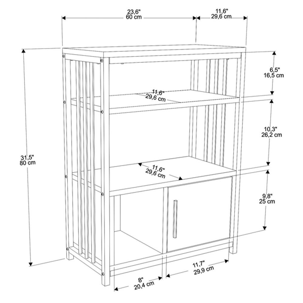 Decorotika Letos Single Door 3 Shelf White and Black Bookshelf Image 7