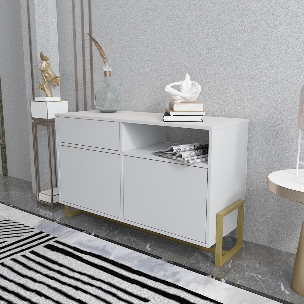 Decorotika Utopie 3 Door Singe Shelf White Modern Storage Cabinet Image 4