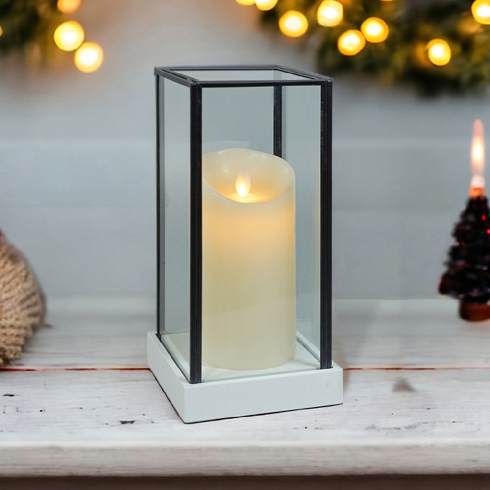 Xmas Haus Hurricane Large Glass Candle Holder with LED Candle Image 3