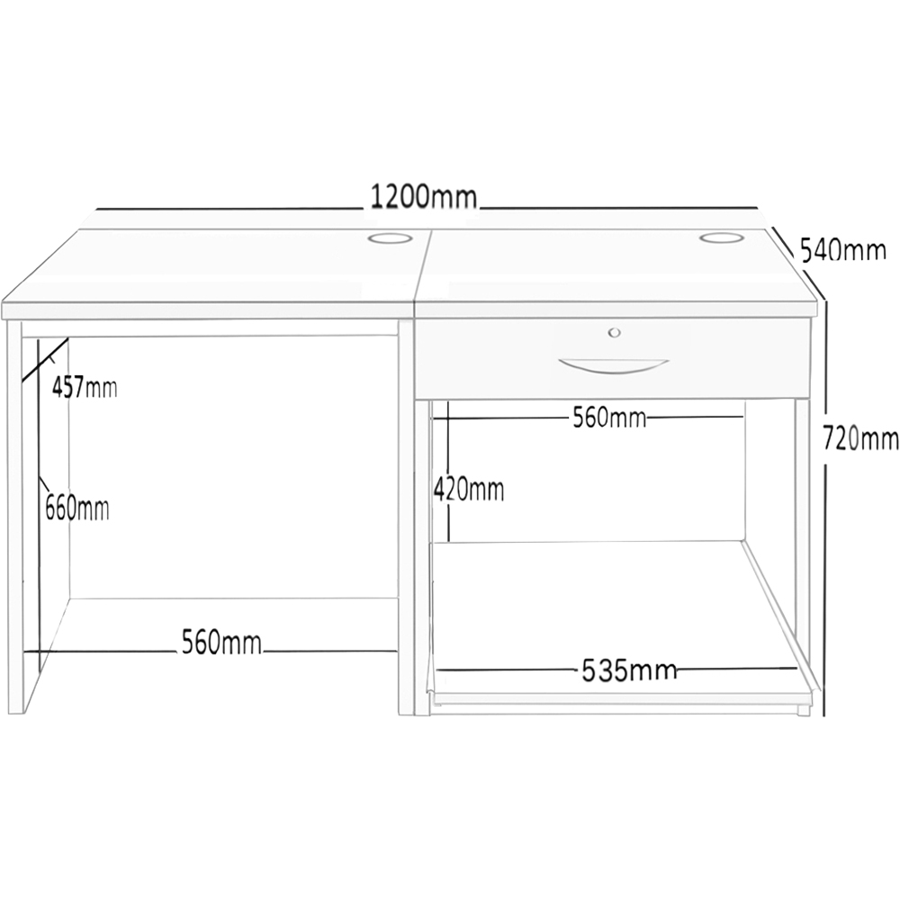 R White Cabinets 3 Drawer White Set-01 Desk with Printer Shelf Image 5