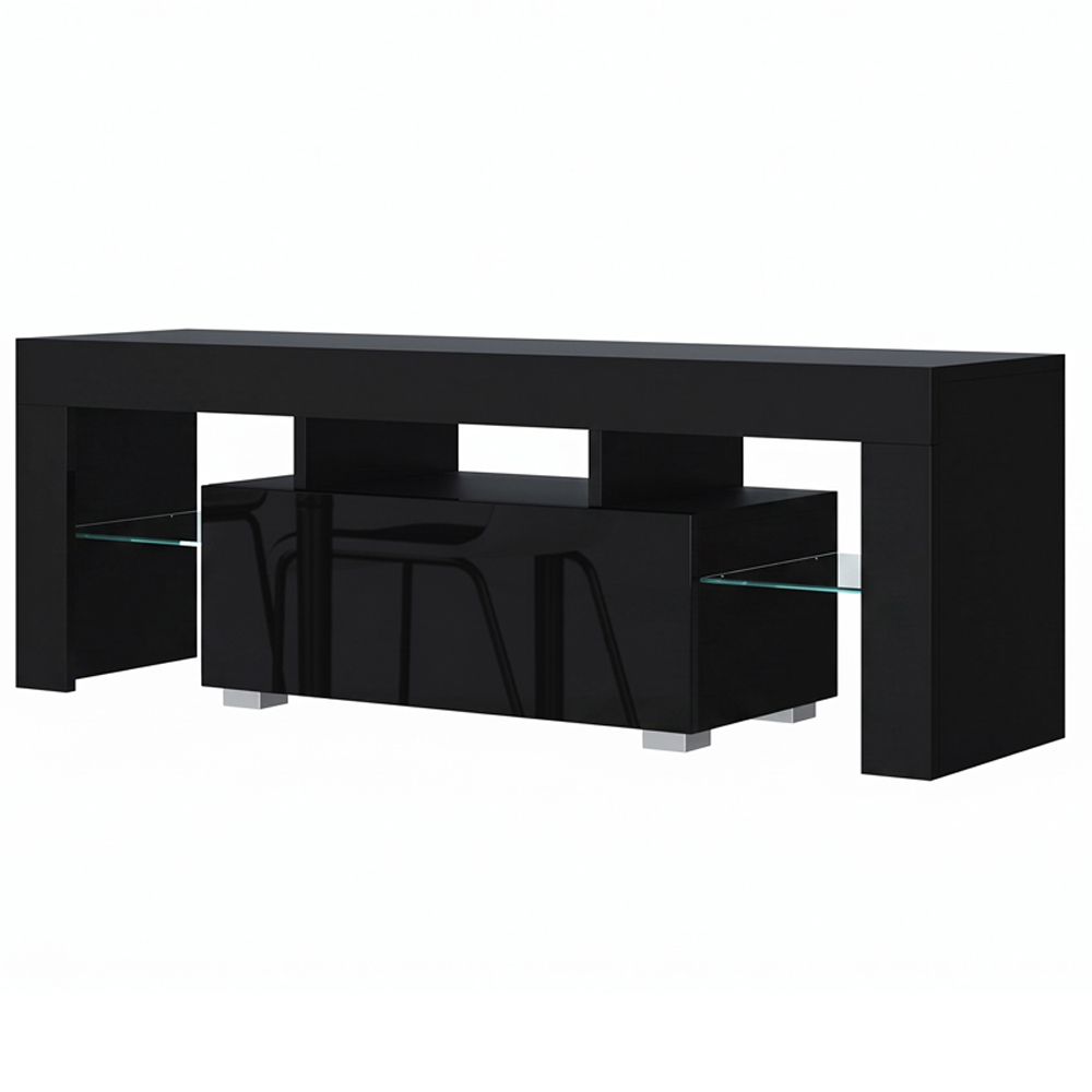 Creative Furniture Floe Black and Black Gloss Single Door 3 Shelf TV Unit Image 2