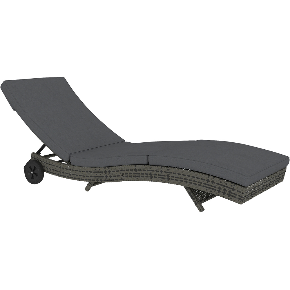 Outsunny Dark Grey Rattan Reclining Back Sun Lounger with Wheels Image 2