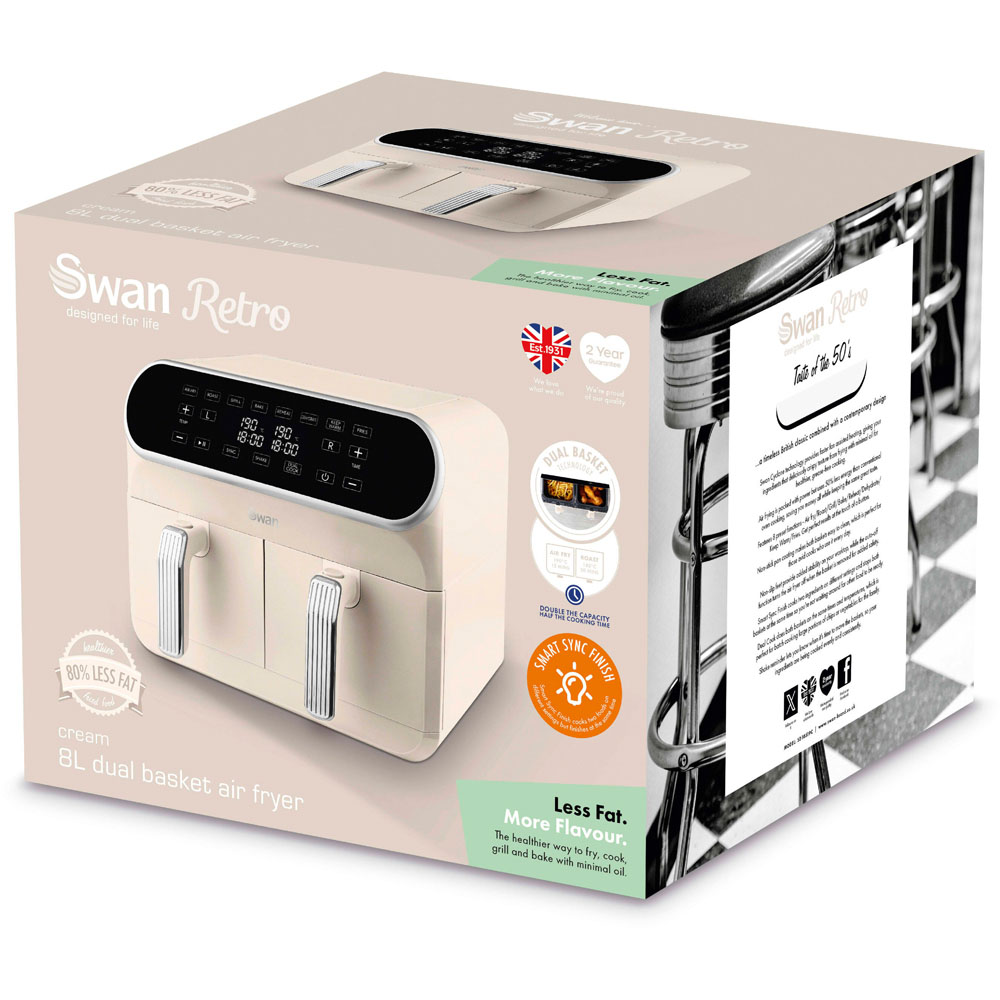 Swan Retro SD10519C Cream Dual Basket Air Fryer 8L Image 8