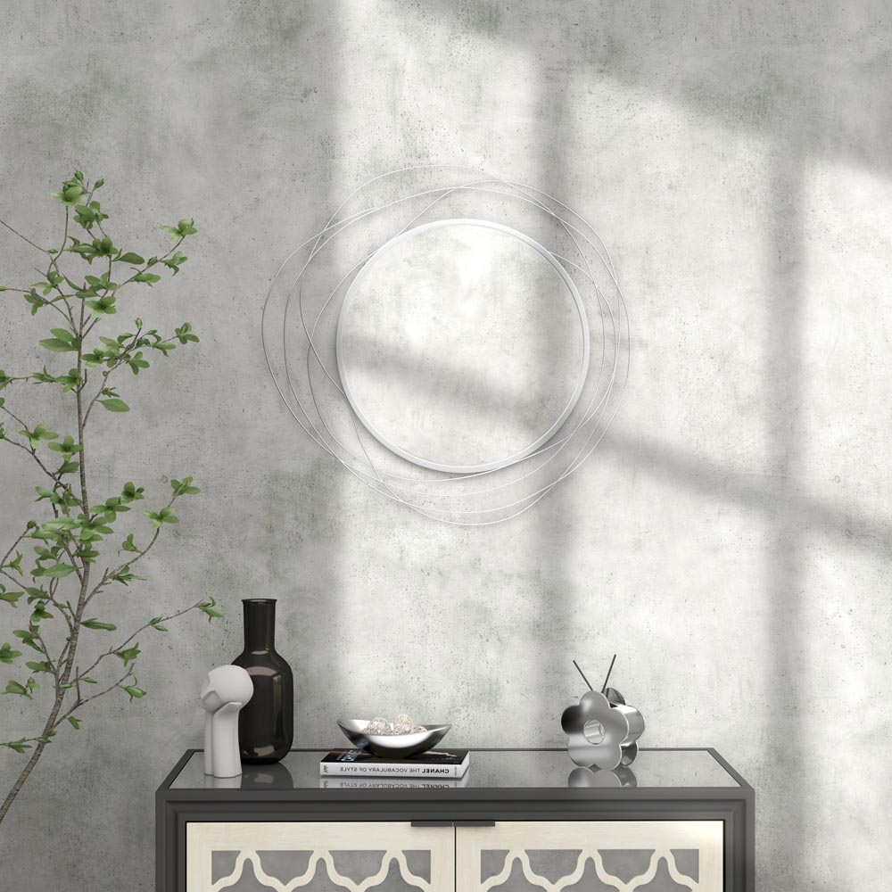 Portland Silver Metal Round Wall Mirror 65 x 65cm Image 3