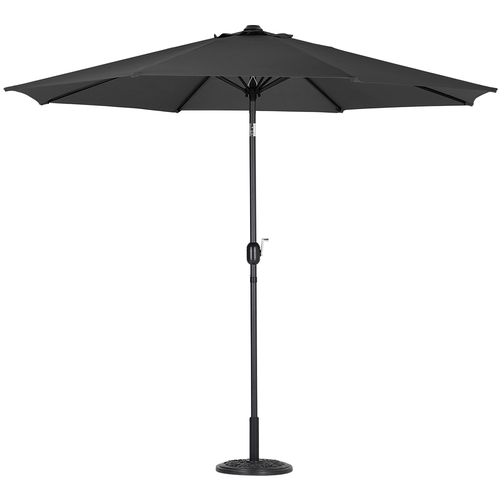 Living and Home Black Round Crank Tilt Parasol with Floral Round Base 3m Image 1