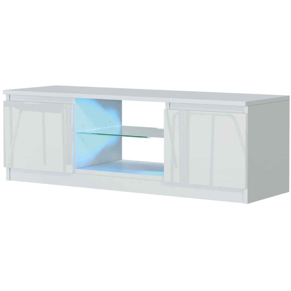 Creative Furniture Aura White and White Gloss 2 Door 2 Shelf TV Unit with LED Image 4