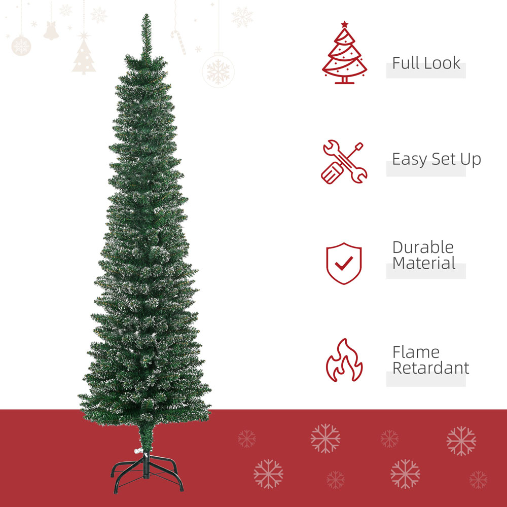 Everglow Snow Dipped Green Artificial Christmas Pencil Tree 5.5ft Image 4