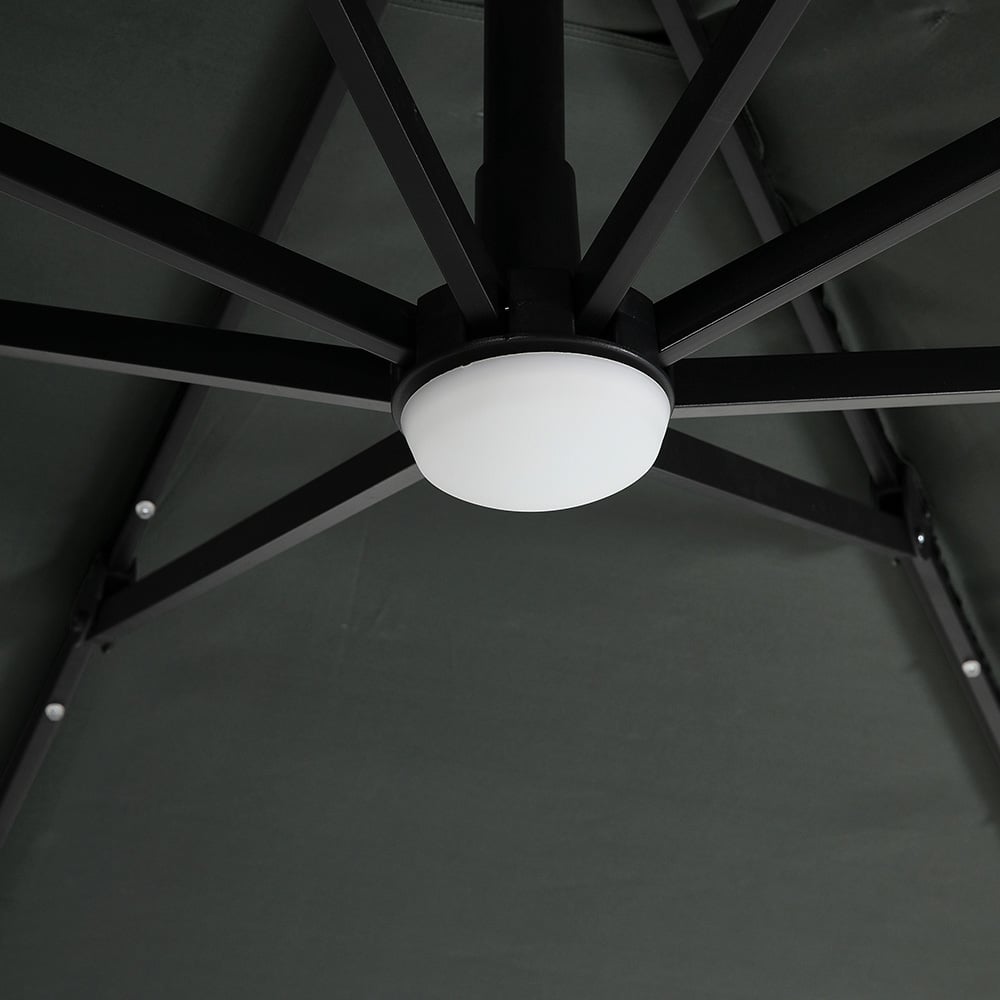 Living and Home Dark Grey Square LED Rotatable Cantilever Parasol with Base 3m Image 3