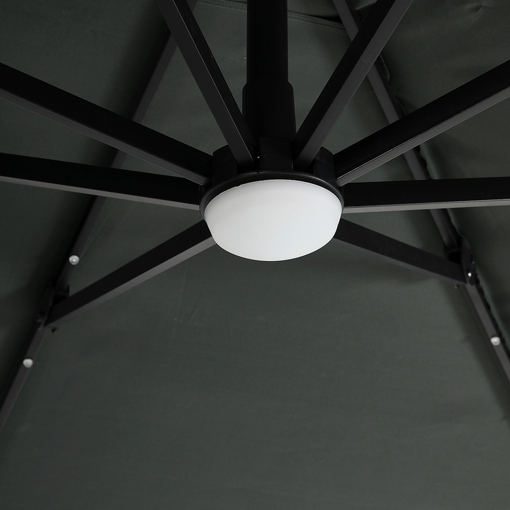 Living and Home Dark Grey Square LED Rotatable Cantilever Parasol with Wheeled Base 3m Image 5