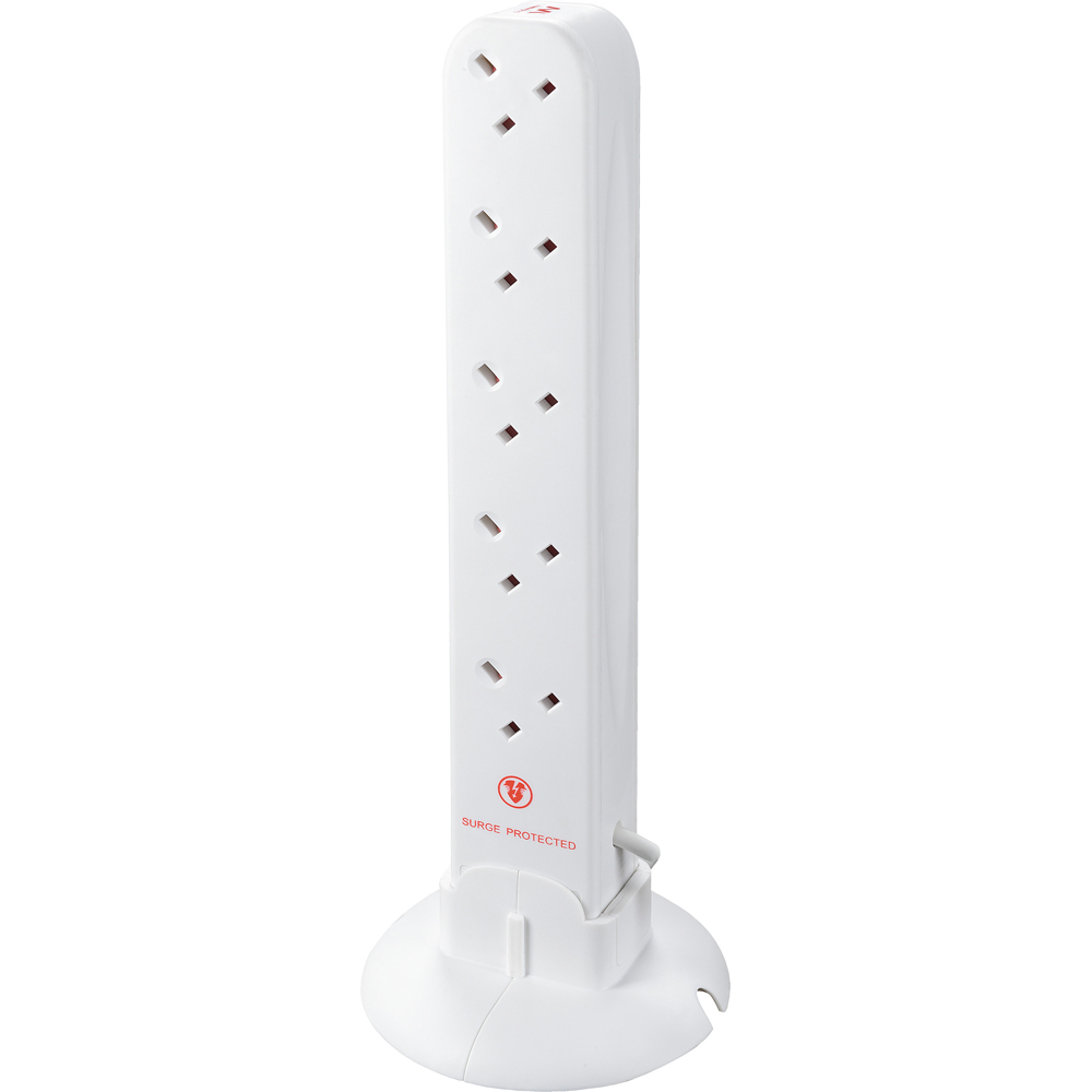Masterplug White 10 Socket 13A Surge Protected Tower Extension Lead 1m Image 2