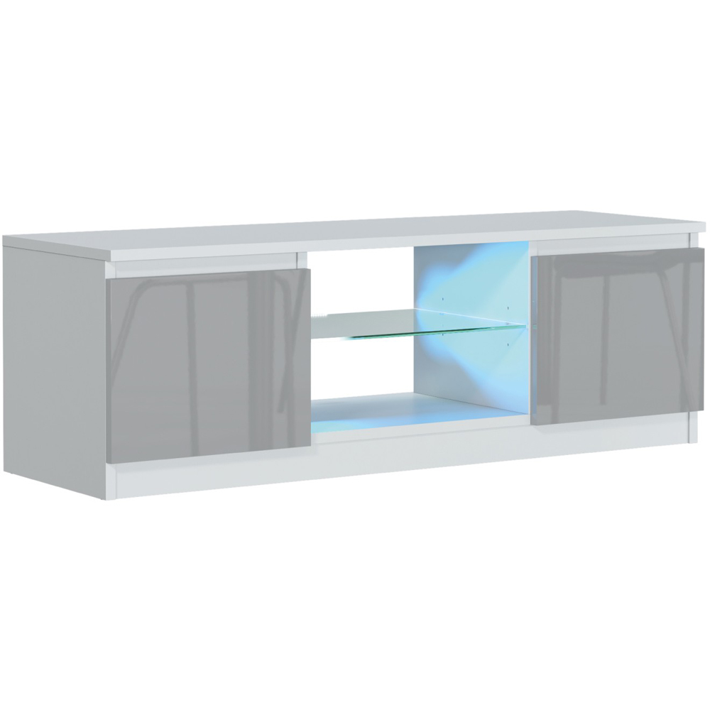 Creative Furniture Aura White and Grey Gloss 2 Door 2 Shelf TV Unit with LED Image 2
