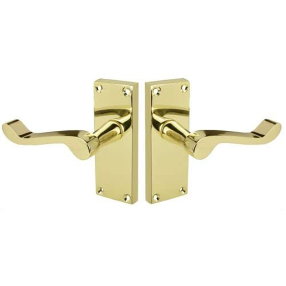 Golden Grace Polished Brass Victorian Scroll Door Handle Pair 120 x 40mm Image 3