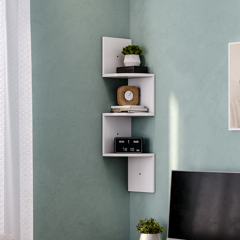 Corner Zigzag Floating Shelves White Image 2