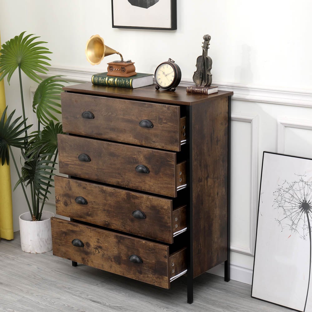FurnitureHMD 4 Drawer Brown and Black Industrial Wooden Chest of Drawers Image 7