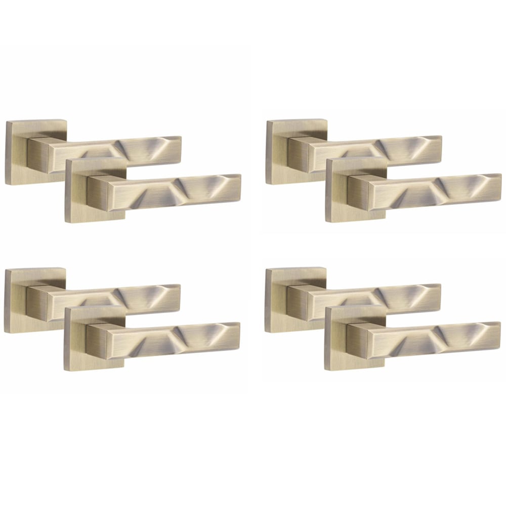 Golden Grace Antique Brass Finish Nova Door Handle Set 4 Pack Image 1
