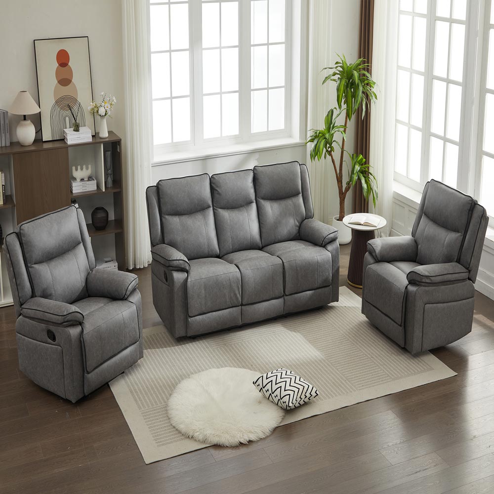 Furniture One 5 Seater Grey Manual Sectional Recliner Couches Sofa Set Image 5