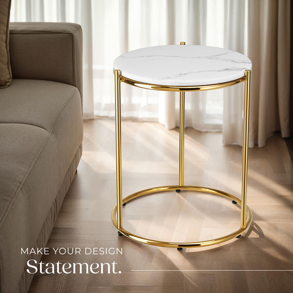 tectake Side Table Ellsa White and Gold Marble Top Side Table Image 7