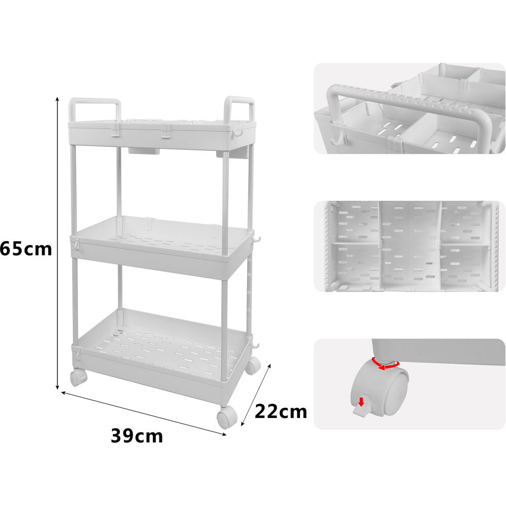 AMOS 3 Shelf White Storage Trolley Image 5