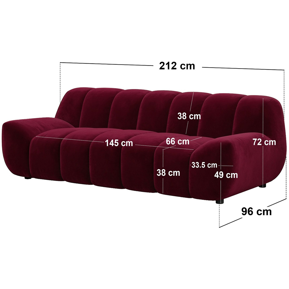 SOLACE+CO Macy Burnt Burgundy Velvet Large 3 Seater Sofa Image 7