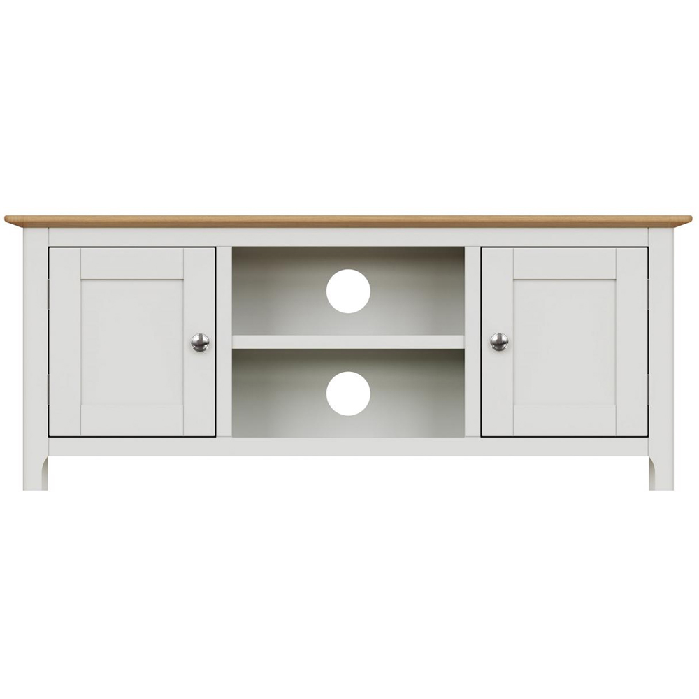 FWStyle Taberno 2 Door 2 Shelf White Linen and Oak Wide TV Unit Image 3